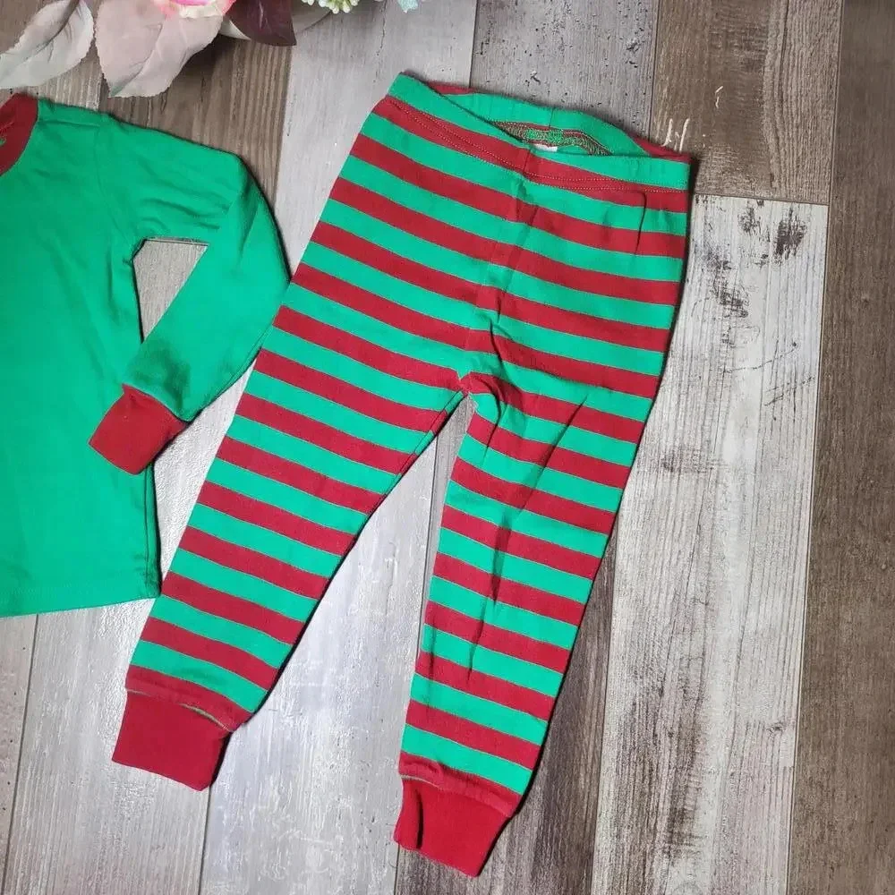 Gymboree Size 2t Matching Elf Pajama Set Red & Green Striped Christmas PJs EUC